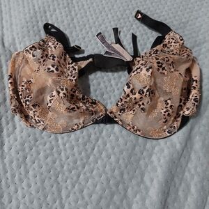 Victoria's Secret Black and Beige Leopard Lace Underwire Bra with Gold Accents